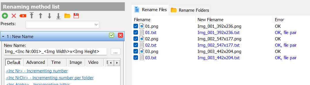 File pair rename: List