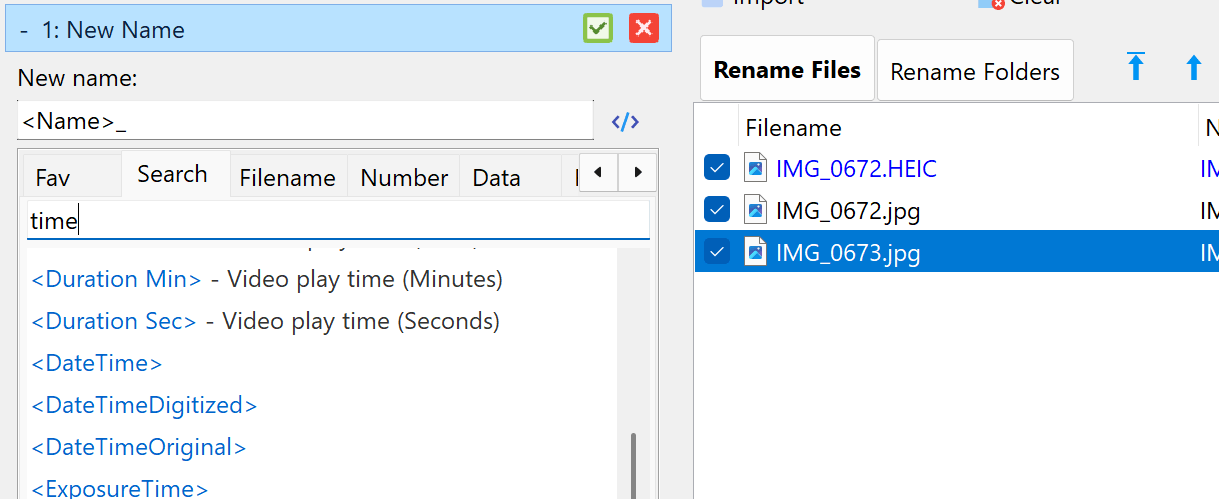 Search tab in the tag selector