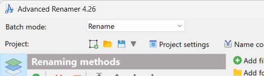 Project toolbar