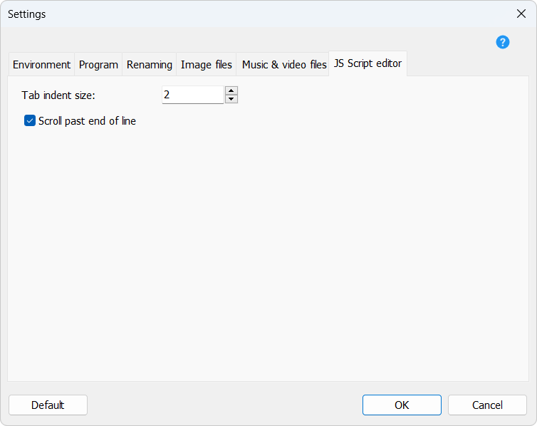 Program settings, Tab JS Script editor