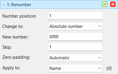 Screenshot of the Renumber method settings in Advanced Renamer
