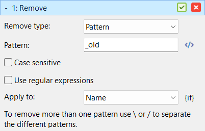 Batch method Remove using remove type Pattern