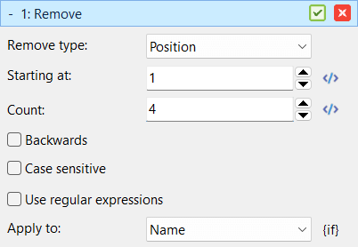 Batch method Remove using remove type Position