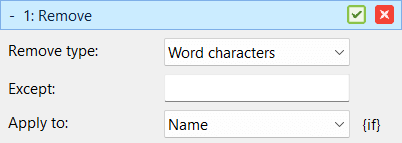 Batch method Remove using remove type Word characters