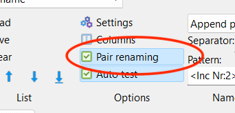 File pair rename setting in toolbar