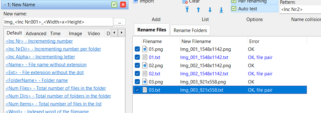 File pair rename: List