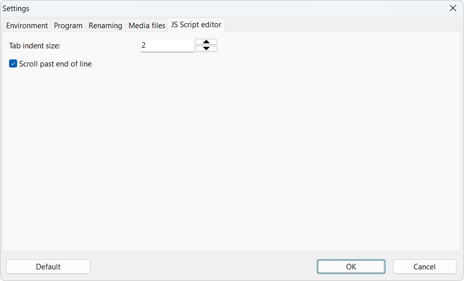 Program settings, Tab JS Script editor