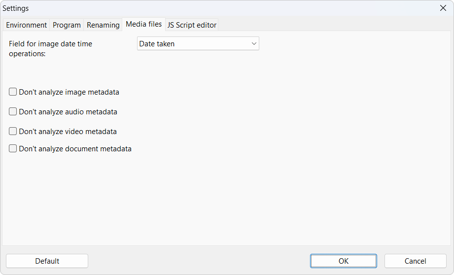 Program settings, Tab Media files